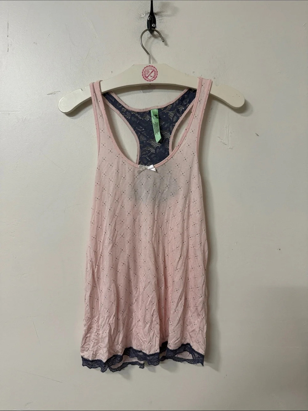 Honeydew Intimates Pink Tank with Navy Lace Trim